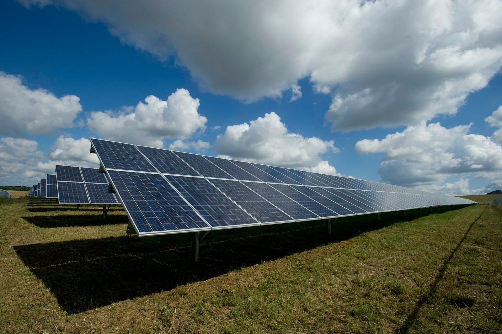 Solar power plant at golden hour